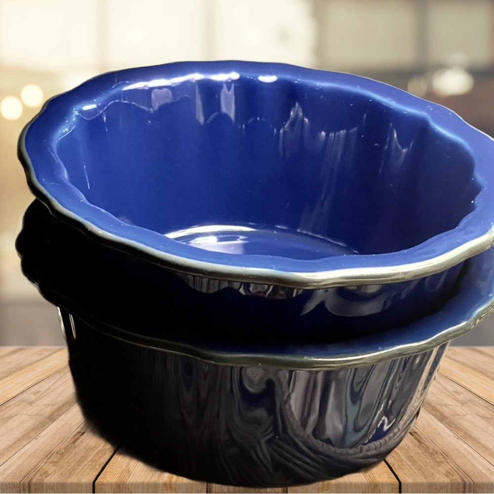 2 CHANTAL 5” Baking Dishes Blue Fluted 5”x 2 1/2” 1 3/4 Cups Never Used